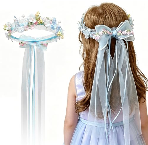 FOSDICK Haarschmuck Kommunion Mädchen, Blumenkranz Haare Kinder mit Blüten Perlen, Prinzessin Haarkranz Kommunion für Mädchen, Haarkranz Blumen Kinder Verwendet für Kommunion Hochzeit Blumenmädchen