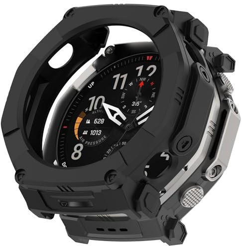Armor TPU Schutz Hülle für Amazfit T-Rex Ultra 2, Halbabdeckung, leicht, stoßfest, passgenau mit Zugriff auf alle Tasten und Anschlüsse (Schwarz)