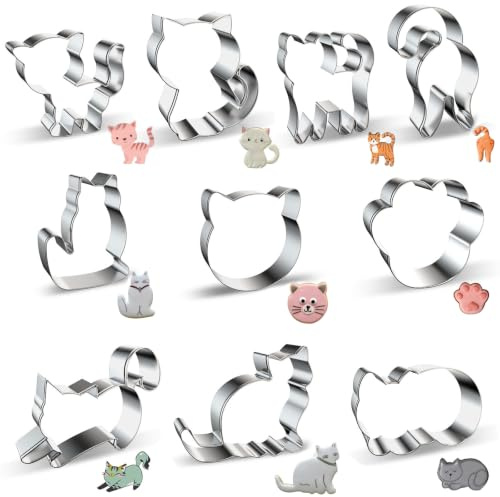 Set di 10 Formine per Biscotti a Forma di Gatto, Tagliabiscotti in Acciaio Inossidabile per Dolci e Decorazioni, Antiruggine Stampi Biscotti Animali Professionali, Regalo per Amanti dei Gatti