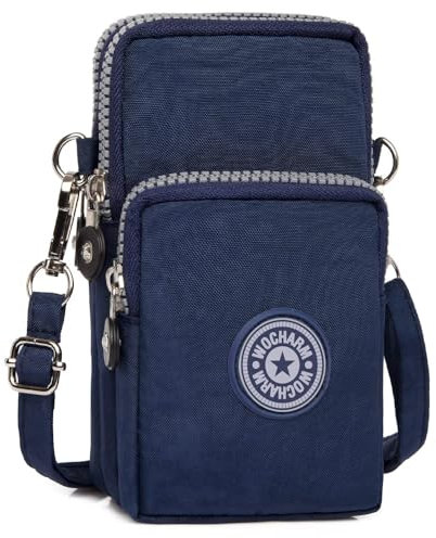 Best World 4 Yu Lightweight Nylon Crossbody Bag Cellphone Wallet for Women Girls Mini Shoulder Purse, Small Bag for Dog Walking with Long Strap(Navy Blue)