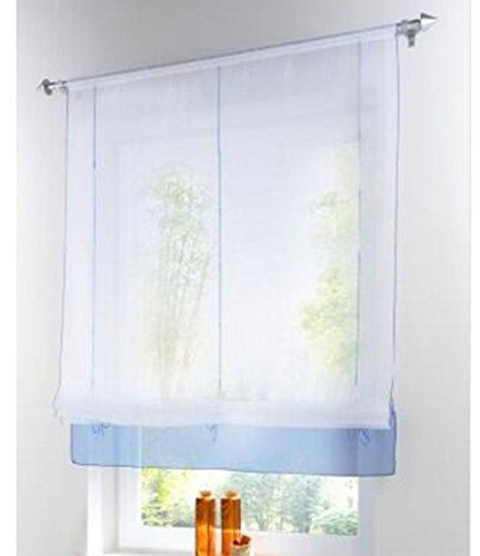 SIMPVALE Raffrollo Gardinen Voile römischen Raffgardinen Schatten Transparent Vorhang für Balkon und Küche (blau, Breite 60cm / Höhe 155cm)