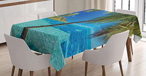 ABAKUHAUS Oceano Mantele, Palm Beach Mar árboles, Resiste Las Manchas Fáciles de Limpiar Lavable Estampa Durable, 140 x 240 cm, Azul Turquesa