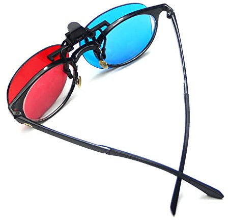 Othmro Gafas con clip rojo y azul anaglifo 3D sin marco resina lente miopía Clip - 3 juegos de estilo simple 3D juego de películas 3 piezas, rojo, azul,