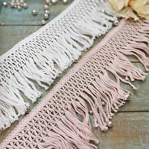 Yulakes 4 Yard Spitze Quaste Band 10CM Baumwolle Quasten schneiden Fransen Quasten Spitze Vintage Häkelband Spitze Borte Häkelspitze Spitzenband zum Nähen von Bettwäsche Vorhänge DIY Zubehör (rosa)
