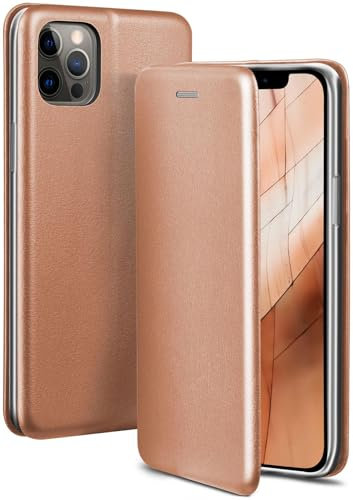 ONEFLOW Business Case für iPhone 12/12 Pro Handyhülle klappbar mit Standfunktion, Klapphülle Flipcase Cover Dünn, PU Leder Hülle mit Kartenfach, 360 Grad Schutzhülle, Rosegold