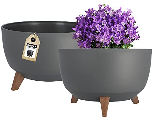 KADAX Blumentopf aus Kunststoff mit DREI Einsteckstützen, runde Blumenschale, Pflanzkübel, Blumenkübel, Pflanzschale für Balkon, Wohnzimmer (⌀ 39,5 cm, anthrazit)