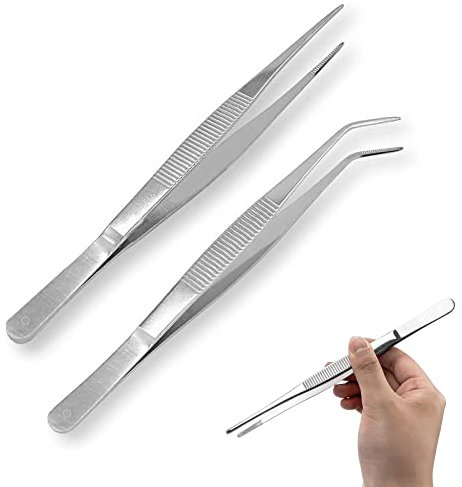 Pinzas de Precision, 2 piezas Acero Inoxidable Pinzas con Puntas Dentadas de Precisión, 25 cm Pinzas Largas, Pinzas de Cocina, para el Paisajismo, La Jardinería, La Cocina, el Trabajo Industrial