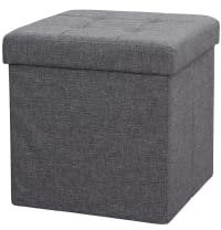 Large Ottoman Foldaway Storage Blanket Toy Box Bench Twill Linen with Buttons Grey 38x38cm