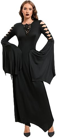 LVCBL Victorian Masquerade Elegant Floor Length Dresses Halloween Costumes M Black