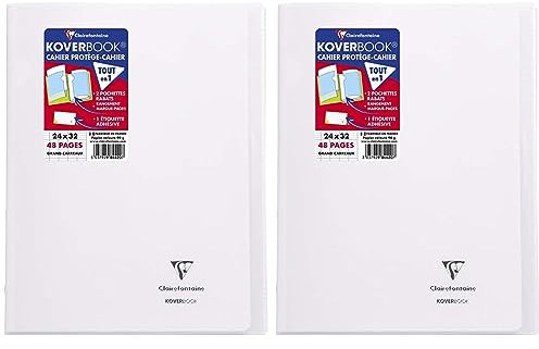 Clairefontaine 984420C Un Cahier Agrafé Koverbook Incolore - 24x32 cm - 48 Pages Grands Carreaux - Papier Blanc 90 g - Couverture Polypro (Lot de 2)