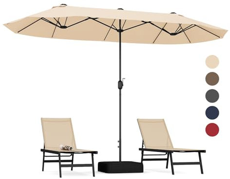COSTWAY Doppelsonnenschirm mit Ständer 400x200cm, Sonnenschirm Groß XXL, UPF 50+, Gartenschirm mit Kurbel, Terrassenschirm, Marktschirm für Garten, Terrasse & Pool (Beige)