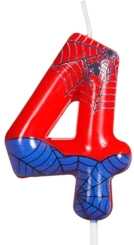 Spider Geburtstagskerzen Zahlen 4,3D Geburtstagskerzen Schwarz Rot Spider,Cake Topper Superhelden Kinder Party Kuchen Dekoration Party Geburtstag für Jungen Jubiläum