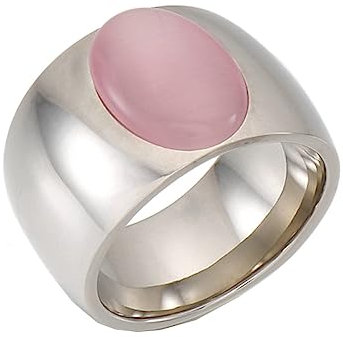 Bihsilin Frauen Ring Edelstahl, Damen Ringe Breit 15MM mit Rosa Stein Bandring Eheringe Hochzeit Ring Personalisiert Silber Größe 60 (19.1)