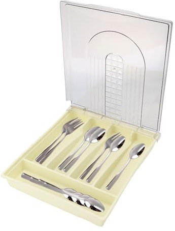 CAPASTEC Bandeja para Cubiertos con Tapa, Caja De Cubiertos Para Cajón De Cocina, Cubertero para Cajon Organizador De Utensilios Con Tapa Para Cucharas Y Tenedores 5 Compartimentos Amarillo