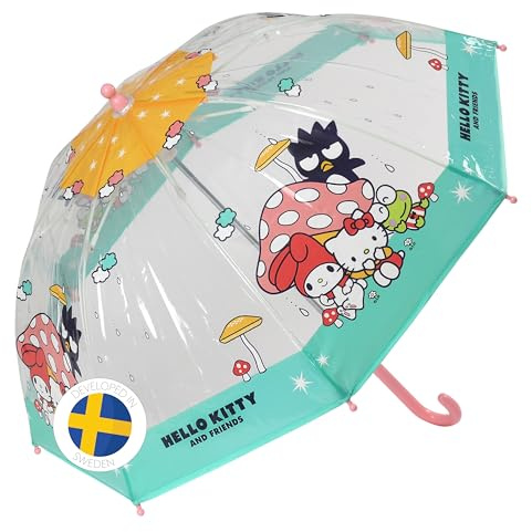 Micki Hello Kitty Kinder-Regenschirm Transparent – sicher und leicht, Design in Rosa und Weiß, perfekt für Kinder, schützt gegen Regen mit den Lieblingsfiguren von Hello Kitty and Friends