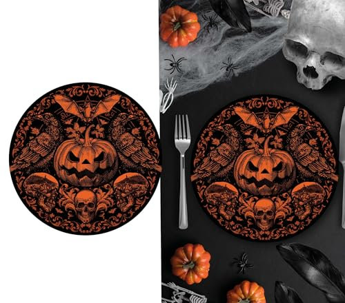 FIESTAS GUIRCA | 6 Platos Desechables Calabaza Gótica (23 cm) - Decoración de Mesa para Fiestas de Halloween Terroríficas - Ideal para Eventos de Terror - Naranja y Negro