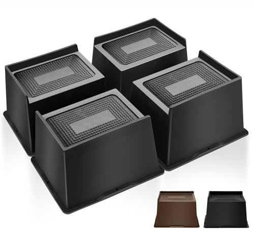 MixDora Rehausseurs de lit 5 pouces surdimensionnés - Rehausseurs de meubles robustes rectangulaires en forme de L antidérapants pour canapés, tables et chaises - Lot de 4 - Noir (Lot de 4, 5 pouces)