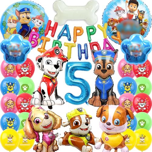 Sylphlikeoniric 32 Piezas para Patrul Perr Canina Decoracion 5 Años,Patrul Perr Canina Cumpleaños,Completo con Globos y Banderola(5 Años Niño Niña)