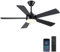 Shanggu Ventiladores de techo de 116 cm con luz, ventilador de techo negro con mando a distancia y 5 aspas,Ventiladores de techo modernos de perfil bajo para dormitorio interior, exterior cubierto