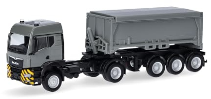 Herpa LKW Modell Mercedes MAN TGS TM (BAU und Allrad) Abraumcontainer-Sattelzug, Miniatur im Maßstab 1:87, Sammlerstück, Made in Germany, Kunststoff