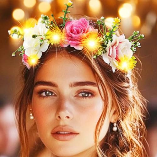 Jovono Serre-tête lumineux à fleurs, accessoire de coiffure pour femme (chaud, taille unique)