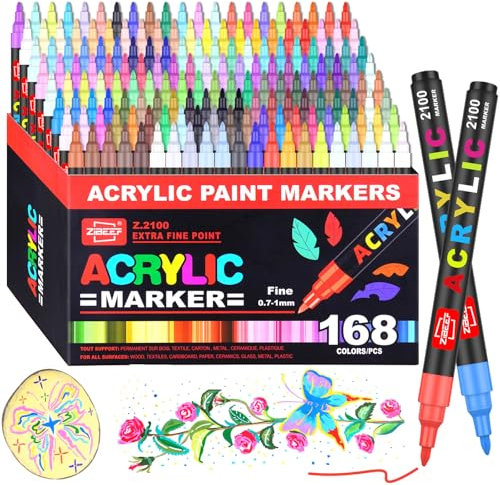 Laconile 168 Couleurs Feutres Peinture Acrylique – Feutre Acrylic à Pointe Unique avec Pointes de Remplacement – Marqueur Peinture Idéal pour Verre, Bois, Pierre, Métal, Céramique et Toile