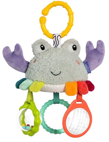 Fehn Mini-Mobile Krabbe – Motorikspielzeug zum Aufhängen für Kinderwagen, Kinderbett und Babyschale – zum Beißen, Greifen und Geräusche erzeugen – Spielzeug für Babys und Kinder ab 3+ Monaten