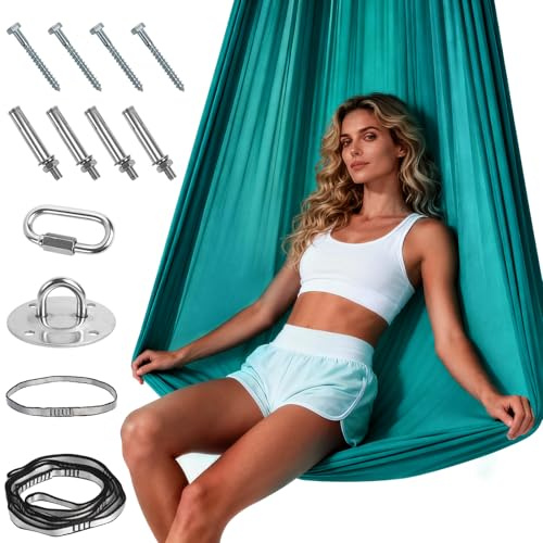 Aerial Yoga Hängematte Set, Aerial Yoga Swing Hängematte, Hammock Swing für Indoor Outdoor, Tragfähigkeit 200 kg, Inkl Kompletter Installationshardware, Ideal für Übungen