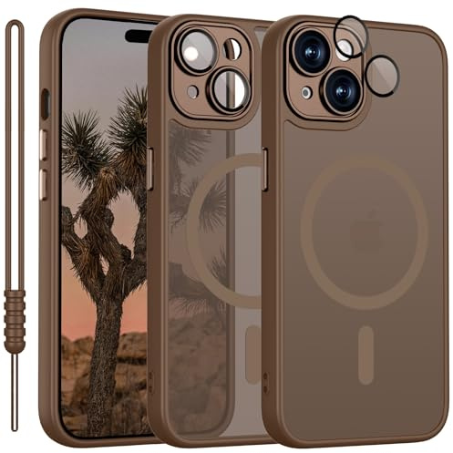 YUANDMI für iPhone 15 Hülle Kompatibel mit MagSafe, Handyhülle für iPhone 15 Magnetisch Leicht Dünn Matte Touch Kameraschutz, Anti-Gelb rutschfest Kratzfest Schutz Stoßfest Hülle Dunkel Braun