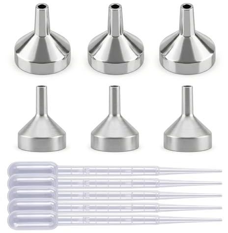 6 Pcs Mini Funnels Set Stainless Steel Small Funnels with 5 2ml Droppers 1.8cm & 2.5cm Tiny Funnels for Filling Small Bottles Essential Oils Perfume and Cosmetics