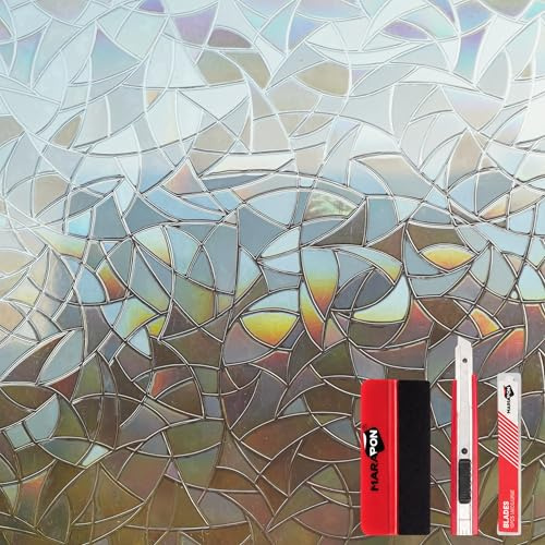 MARAPON Fensterfolie Regenbogen Dunkel 0,445x2 m Set inkl. Rakel Cutter 10 Klingen statisch haftende bunte Fensterdekoration Regenbogen folie fenster Fensterbilder buntglas stained glass dunkel Wohnen