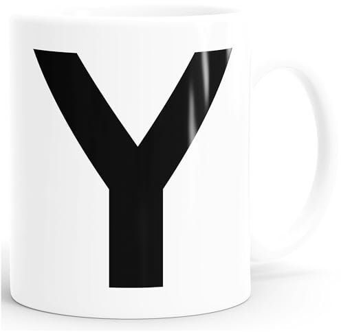MoonWorks Kaffee-Tasse Buchstaben Buchstabe Arial Bold glänzend Kaffeetasse Teetasse Keramiktasse Y weiß Unisize