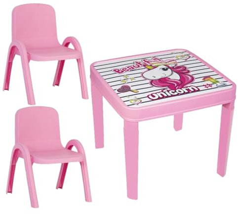 A406 Toddler Plastic Table and Chairs for Children Kids Plastic Nursery Set Outdoor indoor (Pink, Table + 2 Chairs)