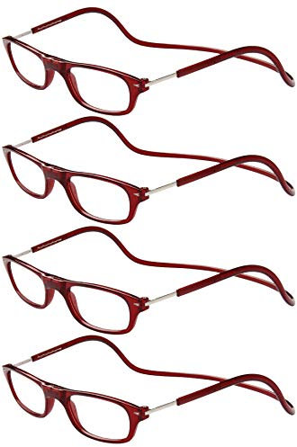 TBOC Lunettes de Lecture – [Pack 4 Unités] Monture Bourdeaux +2.50 Dioptrie Femme Homme Aimant Fermeture Pliable Régable Magnetique