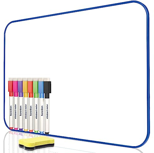 Dry Erase Whiteboard, DumanAsen Double Sided White Board with Dry Erase Pens and Eraser for School, Home, Office, Remote Learning (Blue, 30cm*21cm)