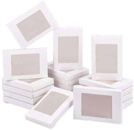 BENECREAT 30 Packungen 12.5x8.5x1.5 cm weiße Kraftpapier Box mit durchsichtigem PVC Fenster Geschenkbox für Schmuck Speicher Display, Hochzeit, Valentinstag