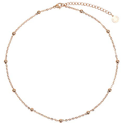 BaubleStar Damen Grundlegende Choker Kette Rosegold Zarte Basic Überlagerbar Kugeln Halskette aus Edelstahl Titan Schmuck für Frauen Mädchen