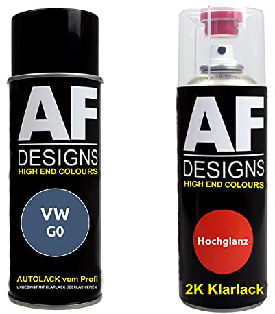 Alex Flittner Designs Pintura Bote Spray Kit para VW G0 Tela Vaquera Azul Metalizado 2K Barniz Claro Pintura Base Aerosol 2x400ml