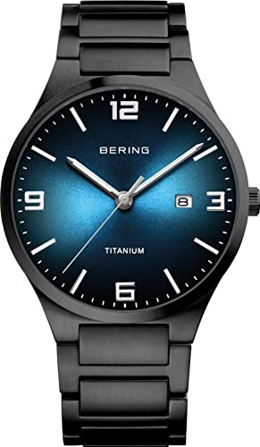 BERING Herren Uhr analog Quarz mit Titanband mit Titanelementen-Armband 15240-727