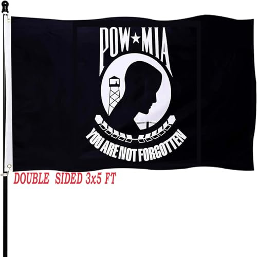 tnpun Pow Mia-Flagge für den Außenbereich, 3 x 5, doppelseitige Pow-Flaggen, strapazierfähiges Polyester, lebendige Farben, Anti-Ding, Sie werden nicht vergessen, Der Gefangene der Kriegsflagge