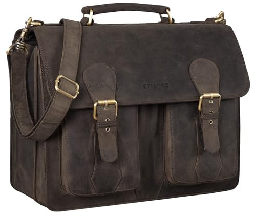 STILORD 'Kronos' Aktentasche Leder Herren Lehrertasche Leder-Tasche Büro Business groß Arbeitstasche Umhängetasche Vintage Echtleder aufsteckbar, Farbe:colorado - braun
