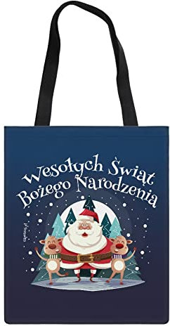Amzbeauty - Bolsa de lona de Navidad con flores de la compra, reutilizable, lavable, plegable, bolsa de lona, Feliz Navidad, L, Bolsa de tela y de playa