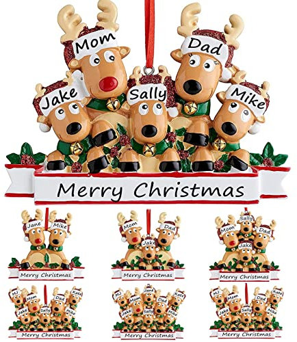 Addobbi Natalizi Personalizzati 2024 Cervo Palline di Natale con Nome Personalizzato Addobbi Natalizi Albero di Natale Decorazioni Natalizie Personalizzate,Famiglia di 5