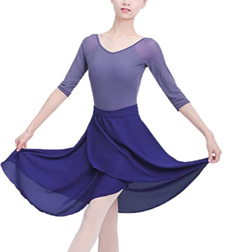 YM YOUMU Faldas de ballet de gasa largas para mujeres y niñas con cintura atada para práctica de baile, Azul marino, Talla unica Petite