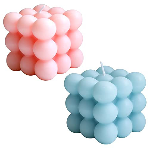 NICAVKIT 2 stück Bubble Kerze Candle, Deko Kerze aus Soja Bienenwachs, natürlich und wohlriechend Handmade Kerzen-Rosa und Blau