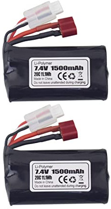 ZYGY 2PCS 7.4V 1500mAh T-plug Lithium Battery for WLOTYS 12423 12401 12403 12428 HM163 HM164 YC200 9155 9156 4WD High Speed Off-road RC Remote Control Car Battery