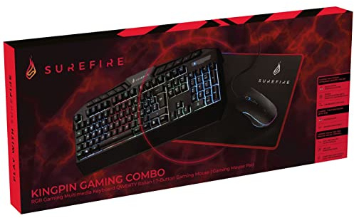 SureFire KingPin Gaming Combo Set (Tastiera RGB QWERTY Italiana, Mouse a 7 Pulsanti con RGB e Mouse Pad da Gaming) - 48833