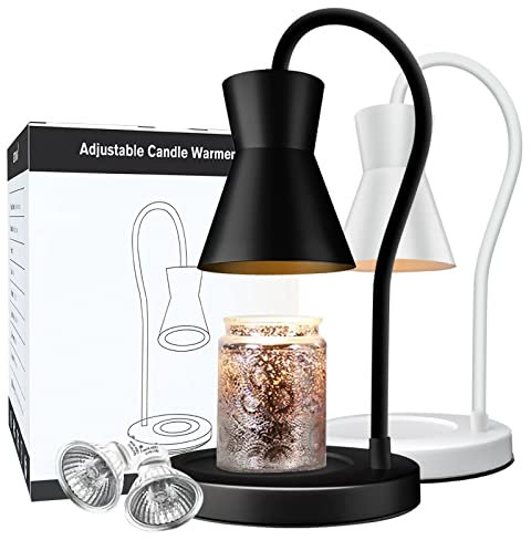 Candle Warmer Lamp, Dimmable Candle Lamp, 360°Adjustable Gooseneck Jar Candle Warmers Lantern, Compatible with Small & Large Candle, 2 Bulbs Included(Black)