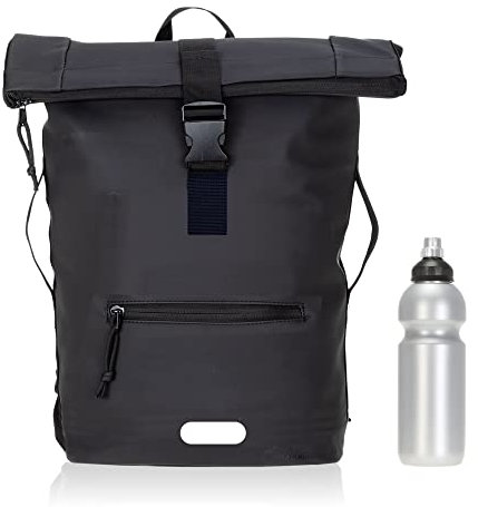 Elephant Rucksack Herren Plane Time Bag Kurierrucksack Roll-Top Fahrradrucksack Sport Fitness Damen 23 Liter A4 12821 + Flasche (12825 Black Uni)