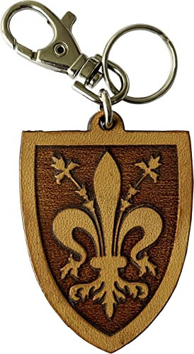 Portachiavi Giglio di Firenze inciso in Vero Cuoio, tamponato e rifinito a mano - Portachiavi Auto Idea Regalo - Made in Italy